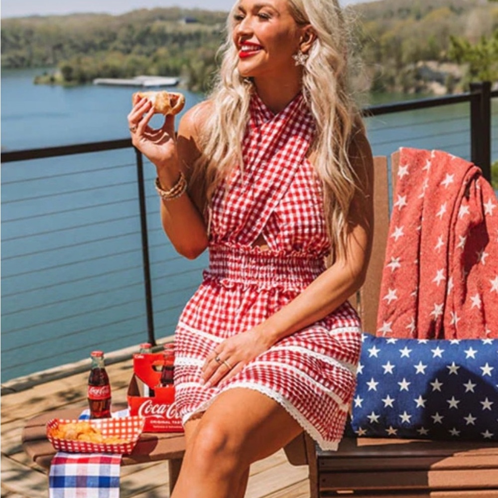 Day + Moon Women’s Mini Dress- Red and White